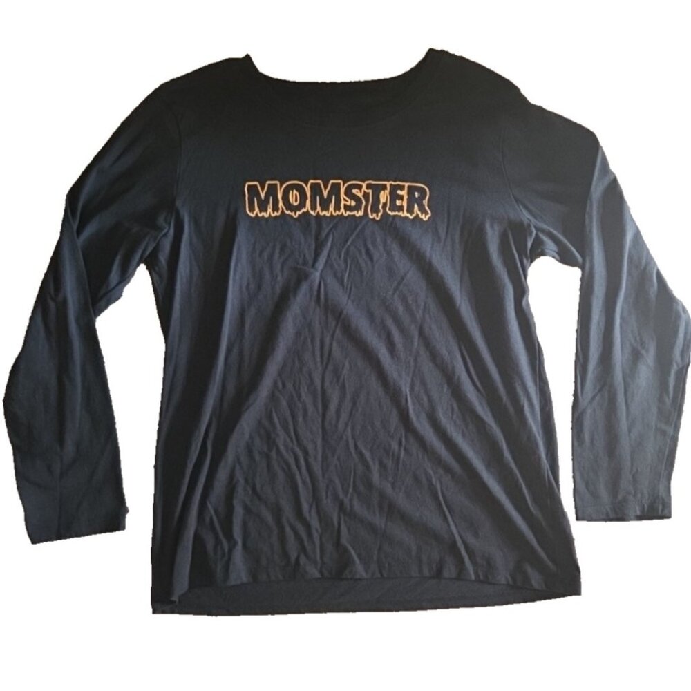 Size Large Momster Black Tee T Shirt Funny Halloween Gift  Mom Life Fall